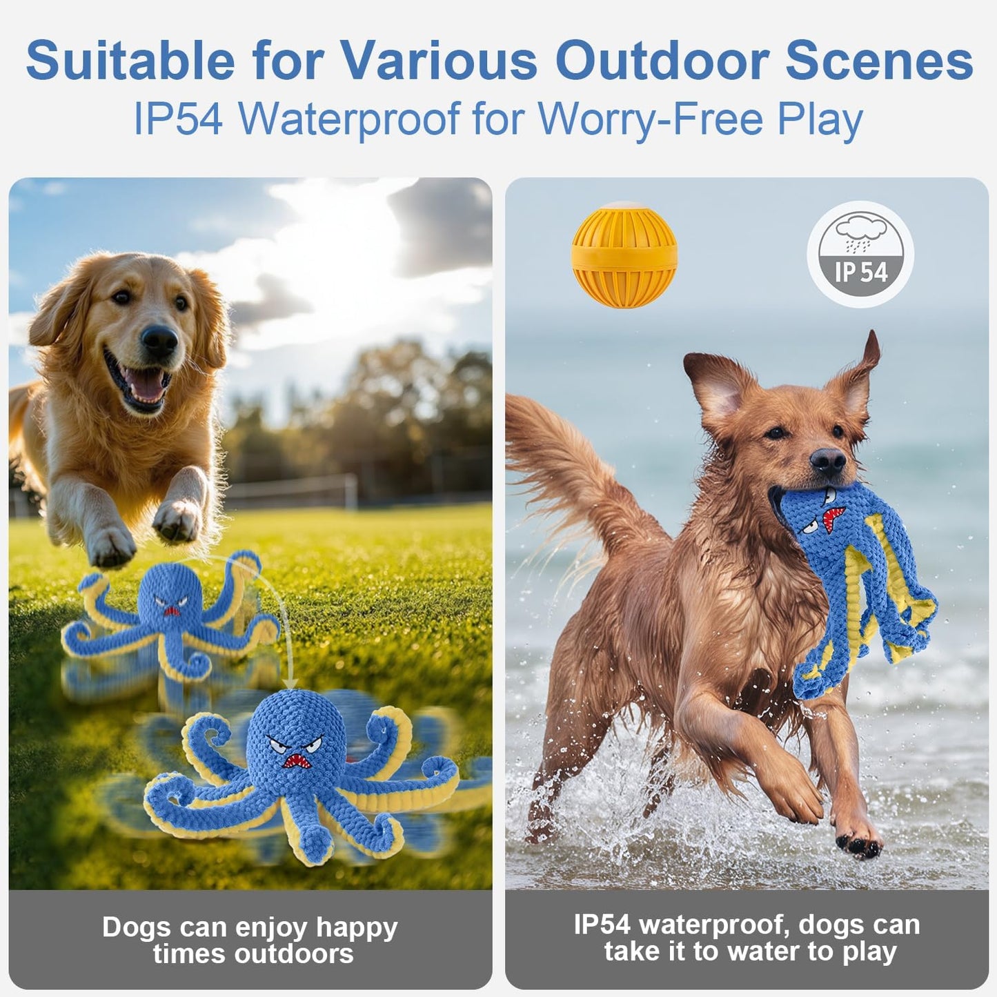 Interactive Dog Toys Octopus,Durable Automatic Jumping Dog Toy to Keep Them Busy,Squeaky Moving Tug of War Doggie Toy,USB Rechargeable Puppy Toys (Blue)