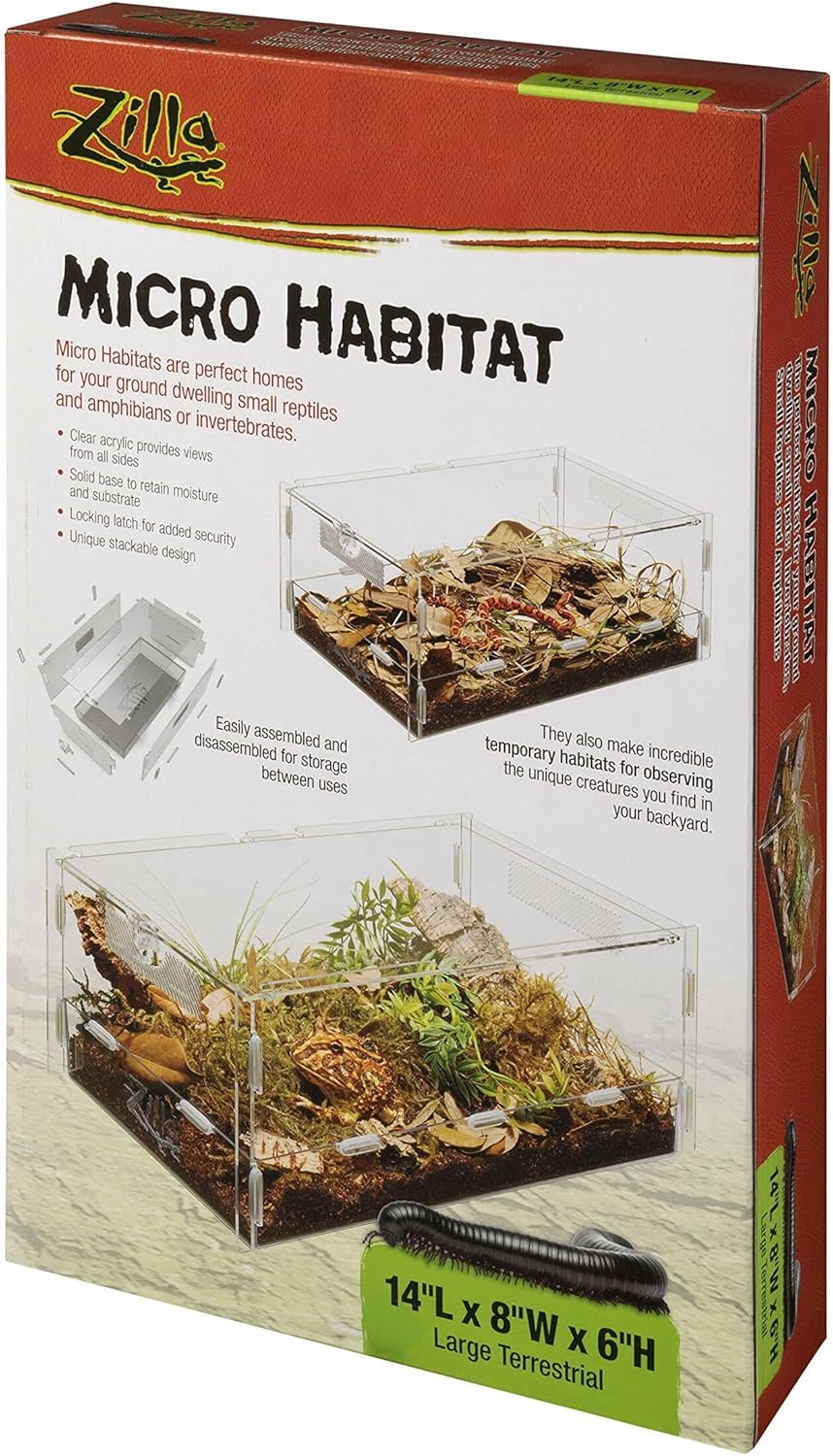 Zilla Micro Habitat Terrarium, Terrestrial, with Locking Latch, for Isopods, Spiders, Insects, Large - FurryFun