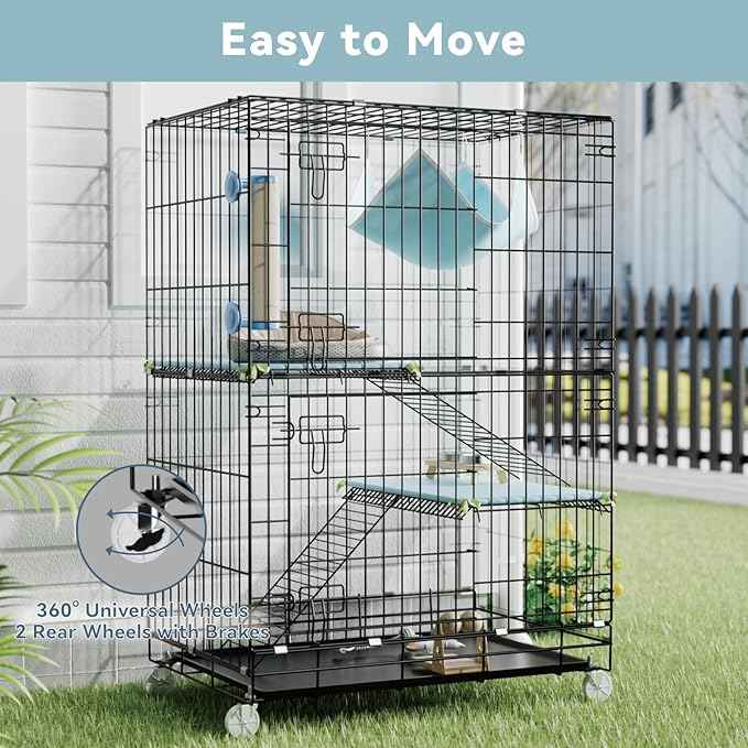 3-Tier Cat Cage Indoor: Medium Cat Enclosure Pet Playpen Detachable Metal Wire Kennel Collapsible Crate with Scratching Post & Plush Pads & Hammock for Cats Kittens