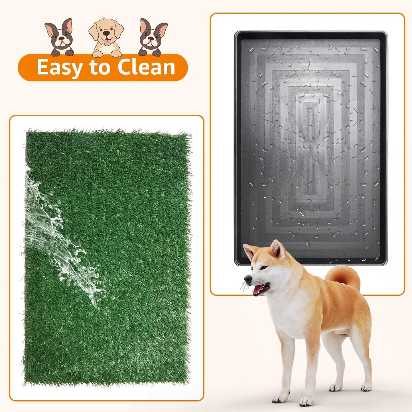 LOOBANI Dog Grass Pad with Tray - Dog Litter Box - Indoor Potty for Apartment and Patio Training - with 2 Packs Grass Pee Pads for Replacement, 20×25 Inch