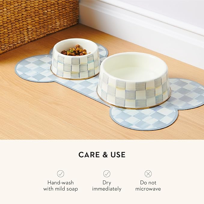 MACKENZIE-CHILDS Pet Bowl, Cute Cat and Dog Bowl for Food and Water, Gray-and-White Sterling Check, Large