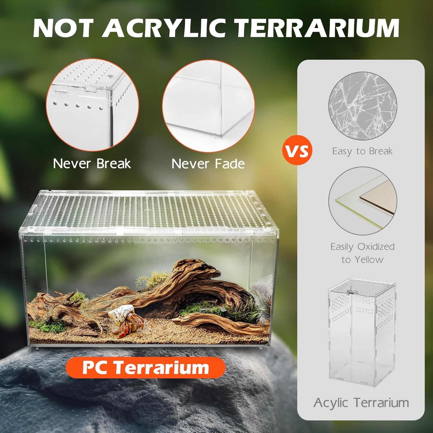 AZV Reptile Terrarium Tank,Versatile Enclosure for Leopard Crested Gecko,Lizard Cage,Spider Starter Kit,Hermit Crab Habitat,Tarantula Cribs,Perfect Aquarium for Snake,Frogs,Snails,Insects,Small Pets - FurryFun