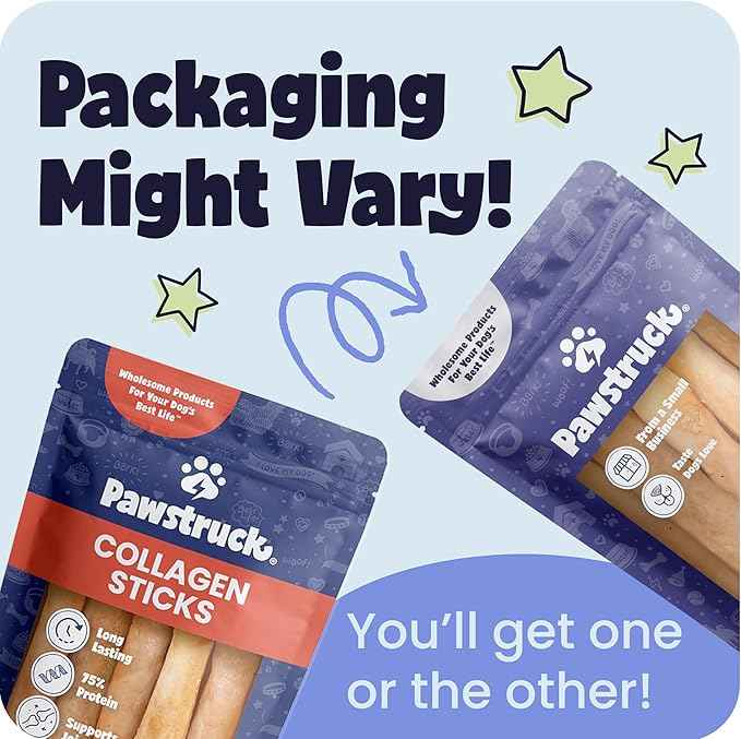 Pawstruck All Natural 11-12" Roasted Collagen Sticks for Dogs – Low Odor & Long-Lasting Bully Stick & Rawhide Alternative, Single Ingredient, Vet Approved – 5 Pack