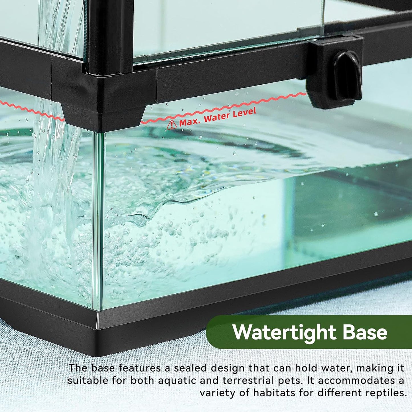 Glass Reptile Tank Front Opening Terrarium Suitable for Leopard Geckos, Snakes, Tree Frogs, Chameleons,Watertight Base, Ventilated Metal Mesh Top, Pre-Drilled Cable Holes 23.9x18x18'' - FurryFun
