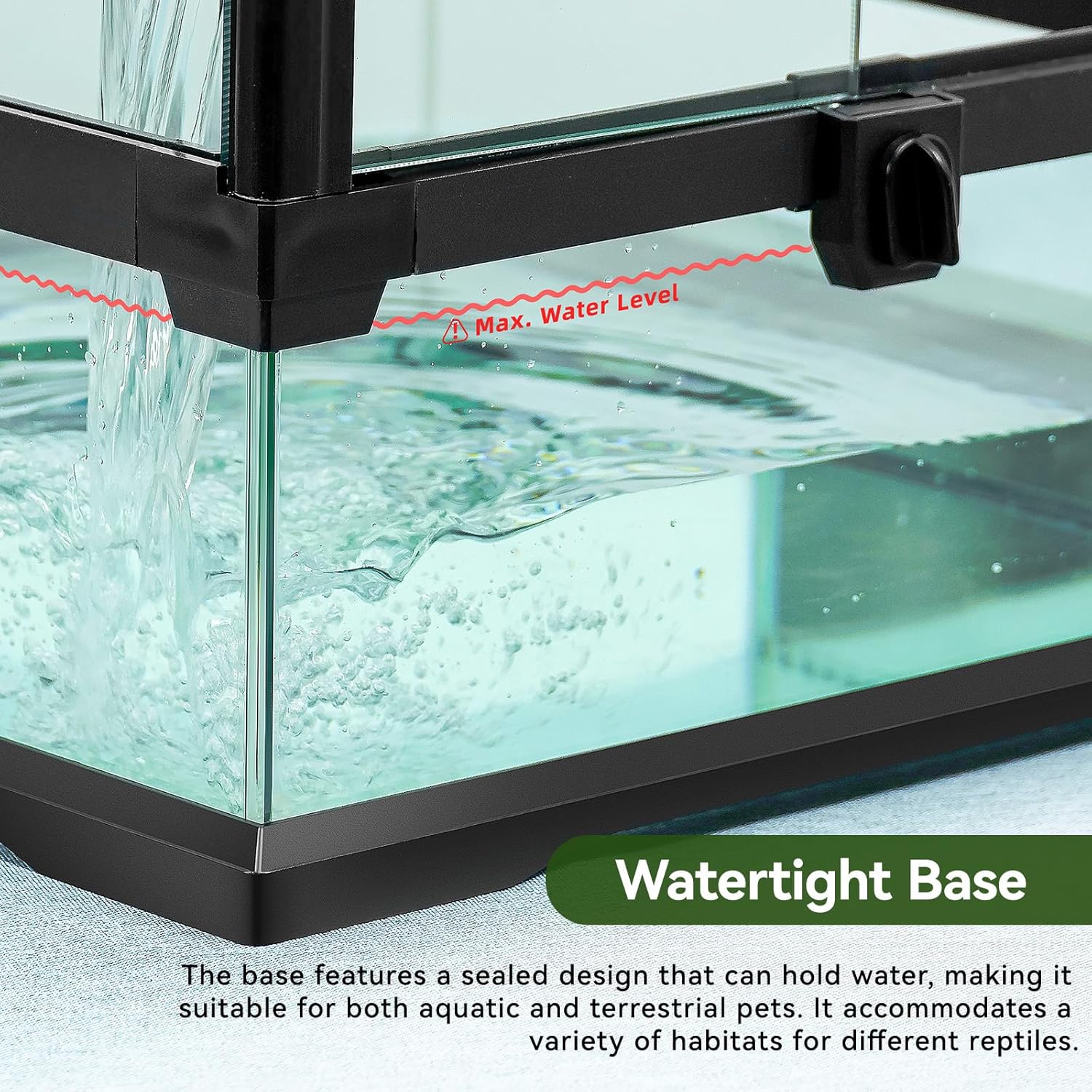 Glass Reptile Tank Front Opening Terrarium Suitable for Leopard Geckos, Snakes, Tree Frogs, Chameleons,Watertight Base, Ventilated Metal Mesh Top, Pre-Drilled Cable Holes 23.9x18x18'' - FurryFun