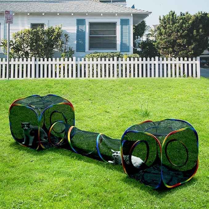 LUCKITTY Outdoor Rainbow Cat Enclosures Playground,Outside House for Indoor Cats Include Portable Tent, 2 Way with 2 Cube Tunnel, for Kitty and Small Animals,Within Storage Bag