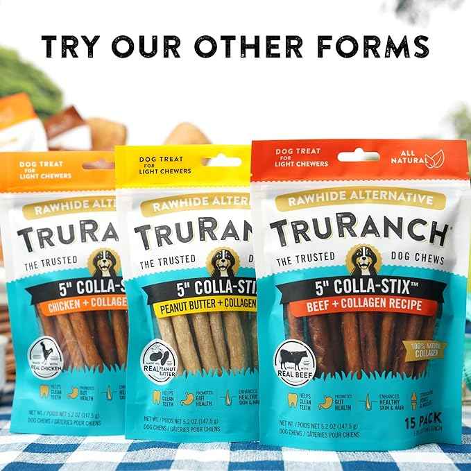 TRURANCH 5" BBQ Collagen Skewers - Collagen Dog Chews - Long Lasting Healthy Joint Support Dog Treat - Rawhide Alternative - Skin & Coat Health, 1 Bag, 15 Count