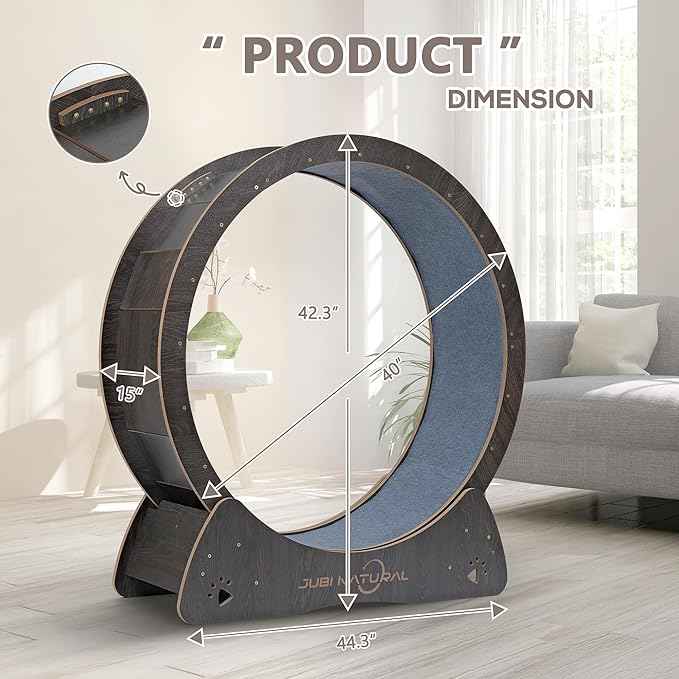 Cat Exercise Wheel, 43" Cat Running Wheel for Indoor Cats with Quiet Carpeted Runway, Cats Treadmill Wheels with Locking Mechanism, Cat's Weight Loss and Health - Black