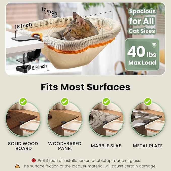 Cat Desk Bed - One-Click Folding, Sunken Design & Space-Saving Semi-Circular Cat Bed, Mesh Cover Material, Suitable for Various Desktops-Maximum Hold Up to 40lb