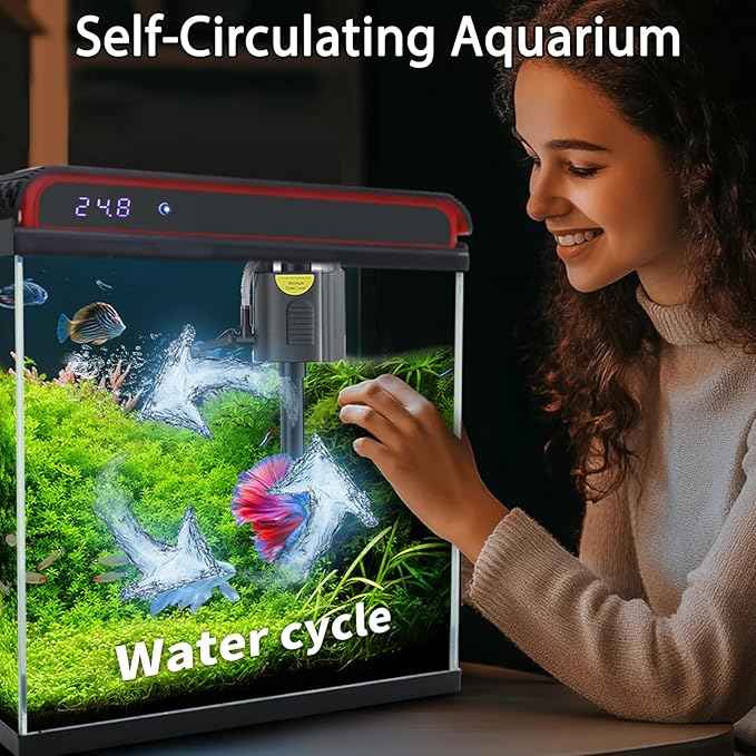 20 Gallon Fish Tank Smart Aquarium Kit, Glass Small Aquarium Starter Kits Self Cleaning with 3 Types of LED Lights and Filter Water Pump, Water Temperature Detection Ultra Quiet Gift for Kid