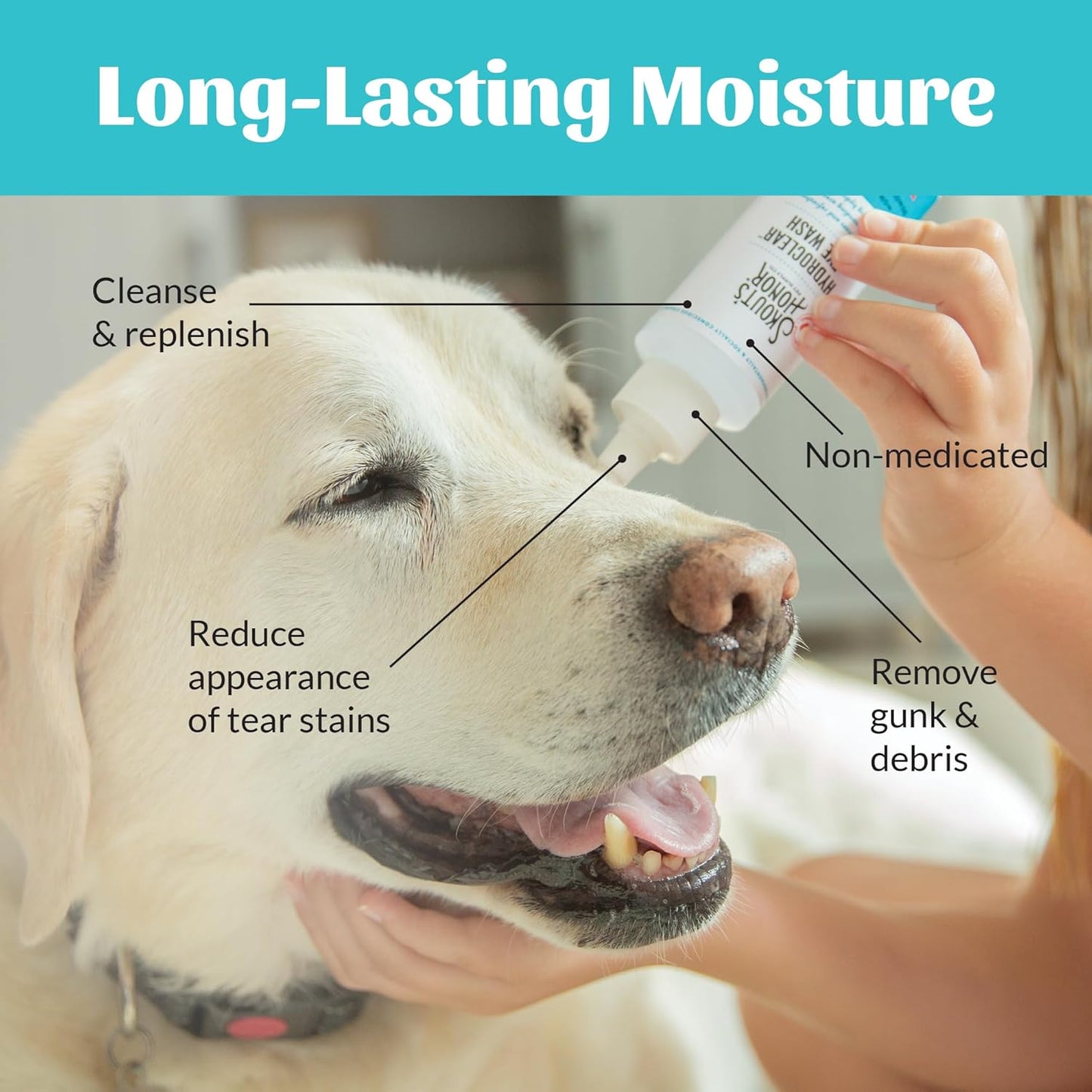 SKOUT'S HONOR HydroClear Eye Wash with Hyaluronic Acid, 4oz Bottle - Non-Medicated, Daily Eye Care for Dogs & Cats