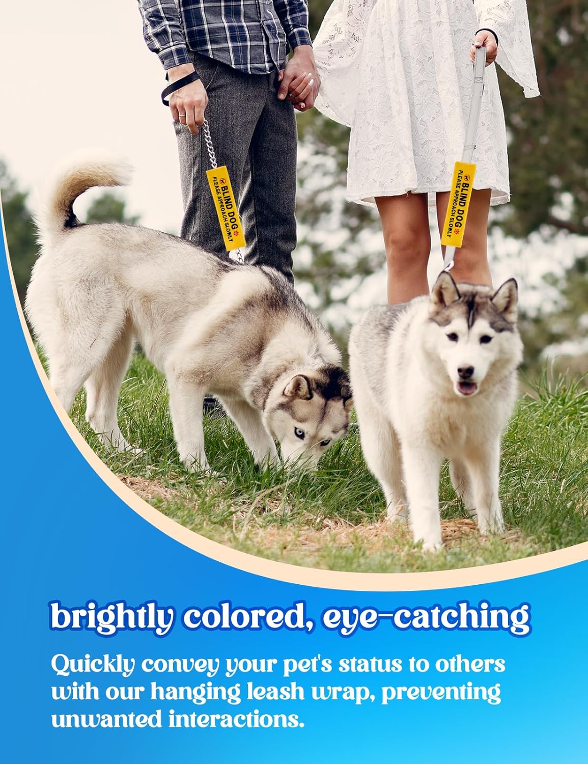 Blind Dog Please Approach Slowly Leash Sleeve, Funny Yellow Alert Hanging ID Patch Tag, Do Not Pet Velcro Patch, Pet Birthday Gifts for Dog Lovers Owner