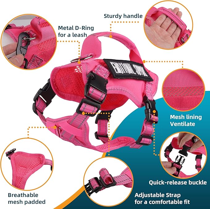 Tactical Cat Harness Pink for Walking Esacpe Proof,Adjustable Soft Mesh Large Cat Vest with Rubber Handle Easy to Control,Molle Patches XL