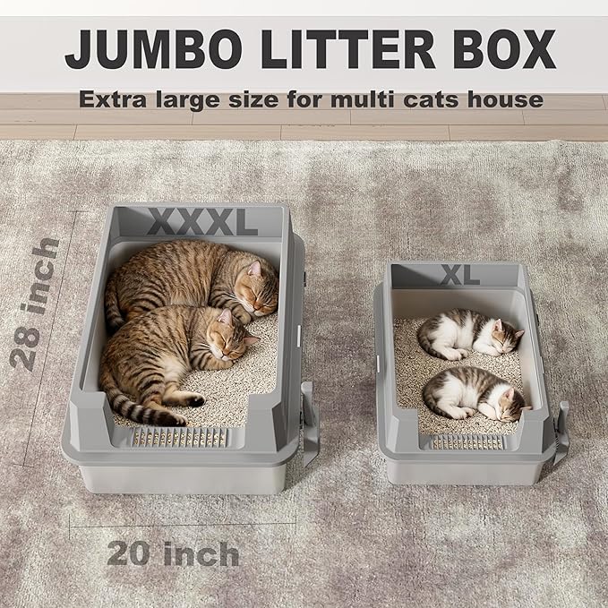 Stainless Steel Sifting Litter Box with Lid, Metal Litter Pan with Scoop for Big Cats Multi Cat, Extra Large Cats Litterbox Odor Control Easy Clean