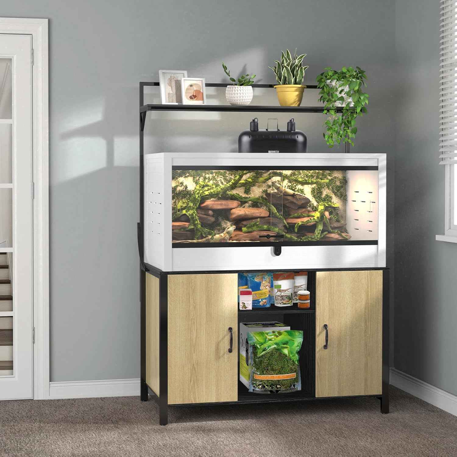 GDLF Reptile Tank Stand Terrarium Stand with Cabinet for Accessories Storage 48" X 24" Tabletop Fits up to 120 Gallon Bearded Dragon, Reptile Terrarium,Turtle Tank,Natural Wood Color