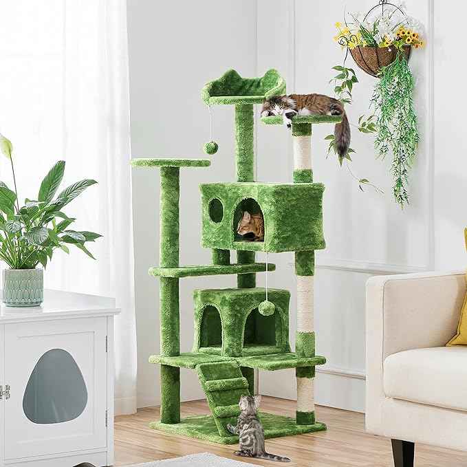Yaheetech 54in Cat Tree, Cat Tower with Large Condo Sisal Scratching Posts and Dangling Balls, Pet Furniture for Kitten, Green