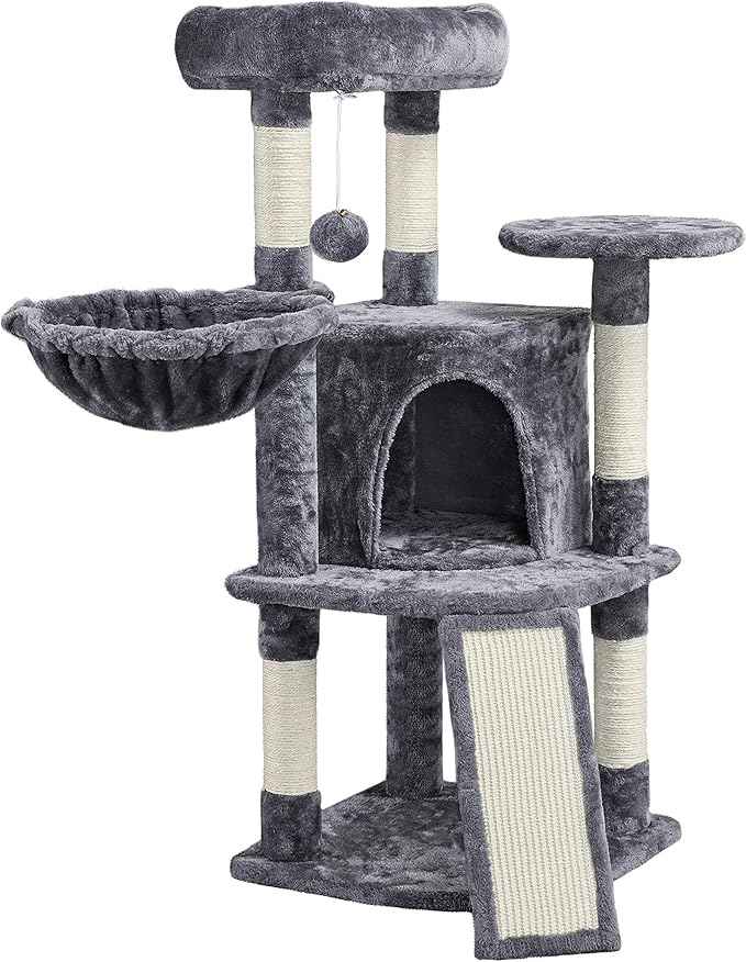 Topeakmart Cat Tree, 42in Multi-Level Cat Furniture with Perch, Scratching Posts, Hammock & Condo, Dark Gray