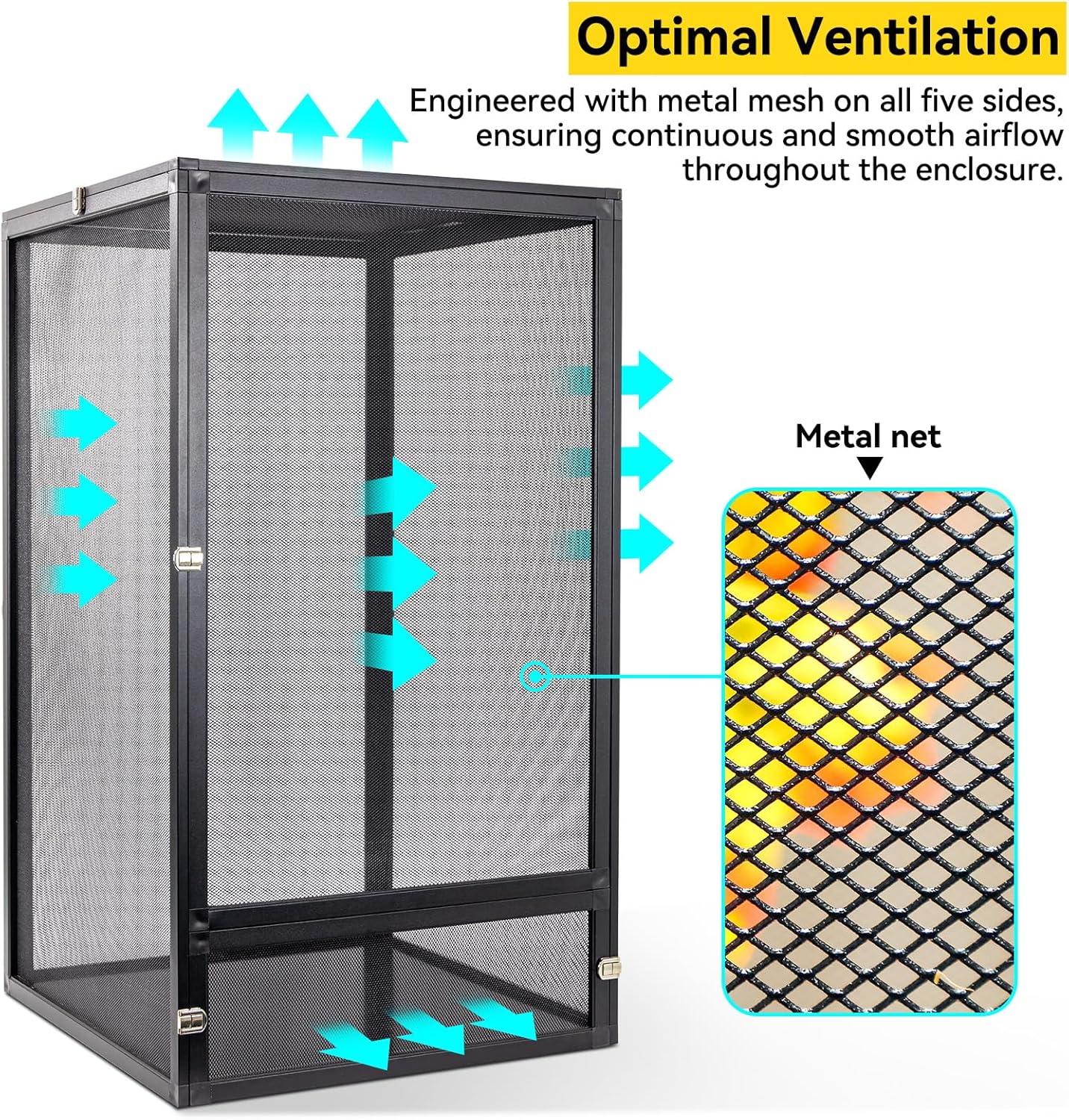 33 Gallon 360° Panoramic Foldable Reptile Terrarium Kit: Crested Gecko Tank and Reptile Cage for Superior Ventilation, Easy Feeding, Sturdiness, and Simple Assembly (Black, 26"x17"x17") - FurryFun