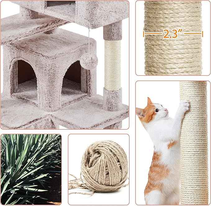 Yaheetech 54in Cat Tree, Cat Tower with Double Condo, Sisal Scratching Posts, and Dangling Balls, Pet Furniture Kitten Play House
