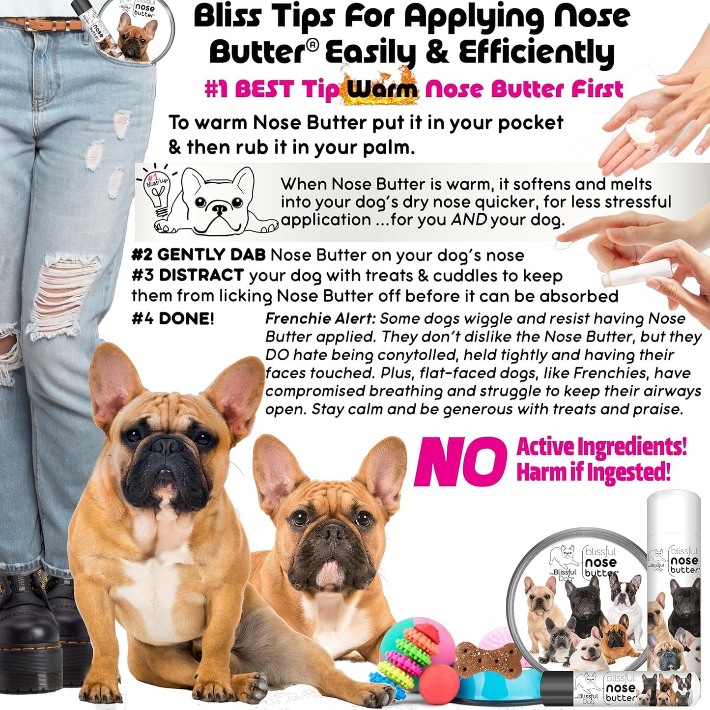 The Blissful Dog Pied French Bulldog Unscented Nose Butter - Dog Nose Butter, 16 Ounce