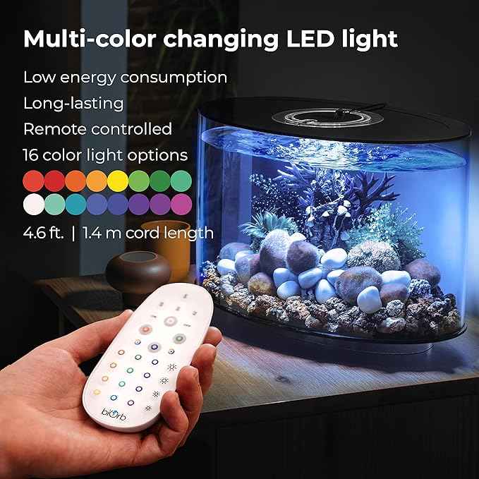 biOrb Loop 15 Acrylic 4-Gallon Aquarium with Multi-Color Remote-Controlled LED Lights Modern Compact Tank for Tabletop or Desktop Display, White-Trimmed Tank