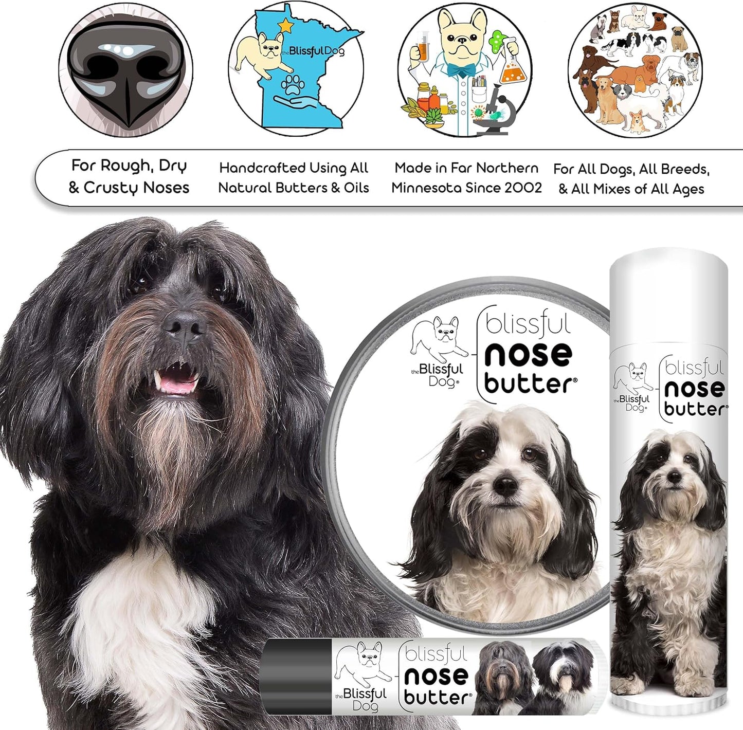 The Blissful Dog Tibetan Terrier Unscented Nose Butter - Dog Nose Butter, 8 Ounce