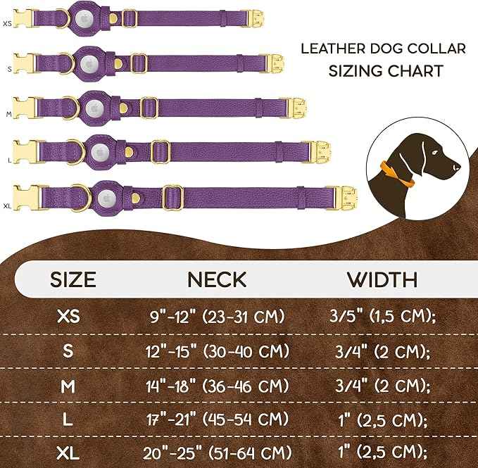 Leather Airtag Dog Collar - Soft Tracking Dog Collar with Apple AirTag Holder and Metal Buckle - Safety GPS Pet Collars for Small Medium Large Dogs Puppy Pink Red (Purple, XS, 9"-12" Neck Fit)
