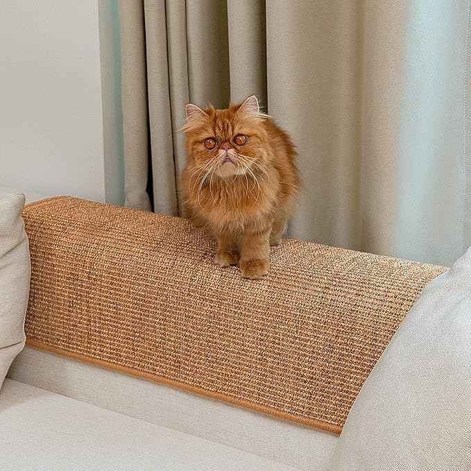 Cat Scratcher Mat,Natural Sisal Cat Scratch Pad with Hook&Loop Tape,Horizontal Floor Kitten Scratching Pads Rug for Indoor,Pet Furniture Protector for Couch&Carpets&Sofas, Large, Brown