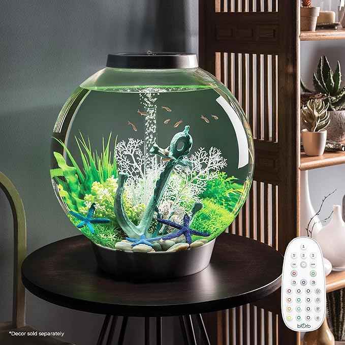 biOrb Classic 60 Acrylic 16-Gallon Aquarium with Multi-Color Remote-Controlled LED Lights Modern Tank for Tabletop Display, Silver