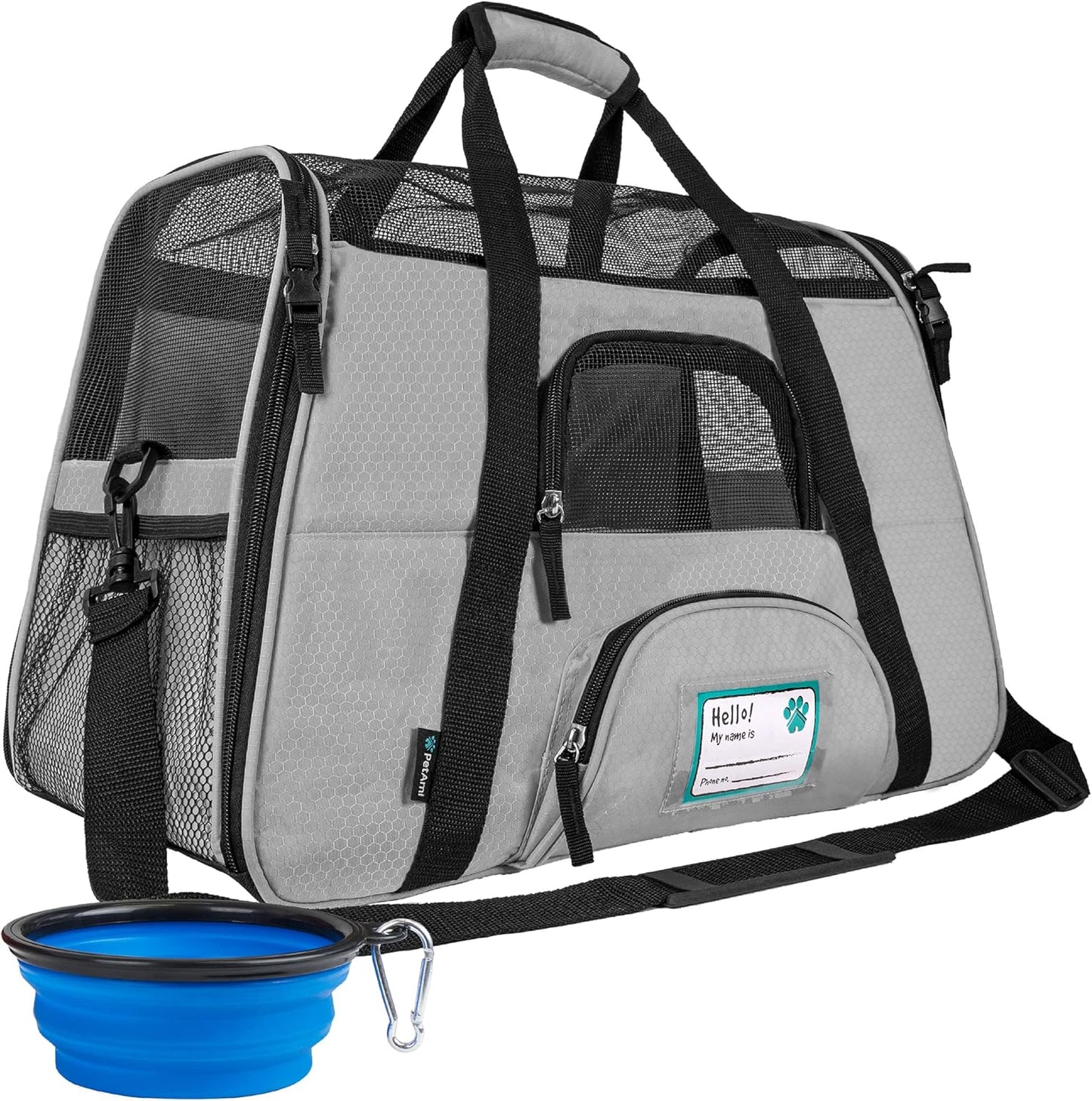 PetAmi Airline Approved Pet Carrier for Cat, Soft Sided Dog Carrier for Small Dogs, Cat Travel Supplies Accessories for Indoor Cats, Ventilated Pet Carrying Bag Medium Large Kitten Puppy, Small Gray