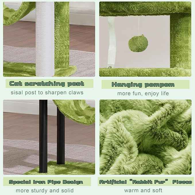 Cat Tree, Cat Tower for Indoor Cats, 43.3 inch Cat Tree Tower with Sturdy Steel Tube, Hammock, Cat Condo for Small Cats and Kittens, Scratching Post, Green GCT004SGR