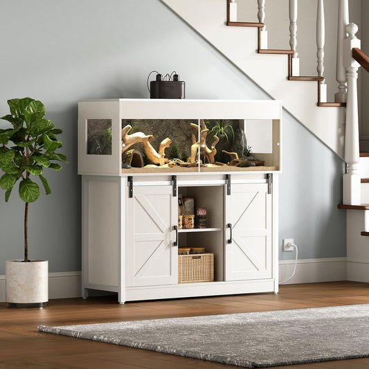 60 Gallon Reptile Terrarium with Stand, Terrarium Enclosure with Acrylic Doors, Storage Cabinet with Barn Door, Mesh Lid & Power Outlet – Vivarium Habitat for Medium Reptiles White PX05RTW - FurryFun