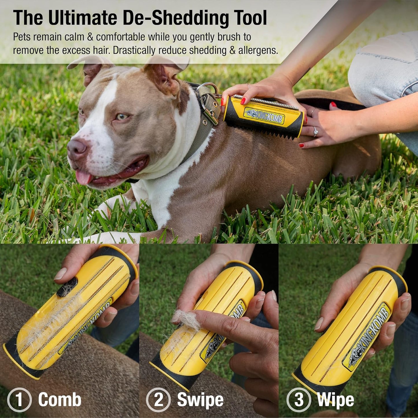 King Kanine Pet Grooming Brush, Self Cleaning Deshedding | Multi-Use Tool for Dogs, Cats & Horses for All Life Stages | Brush Pet for Grooming and Loose Hair | Perfect for Medium & Large Coats