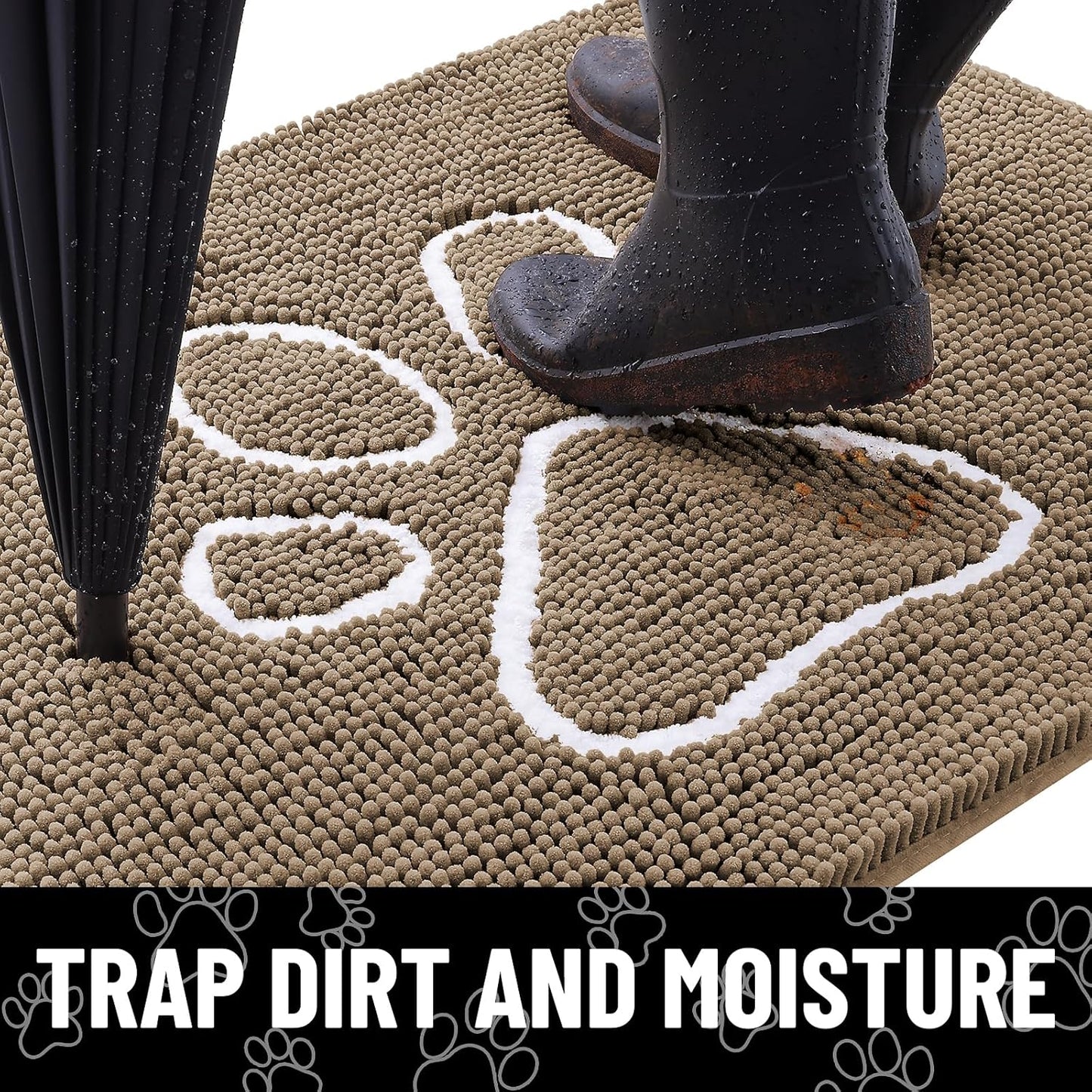 Smiry Dog Door Mat for Muddy Paws, Absorbent Dirt Trapper Non Slip Quick Dry Washable Chenille Mat for Mud Dogs, Entry Rug for Indoor and Outdoor (47x24 Inches, Camel)