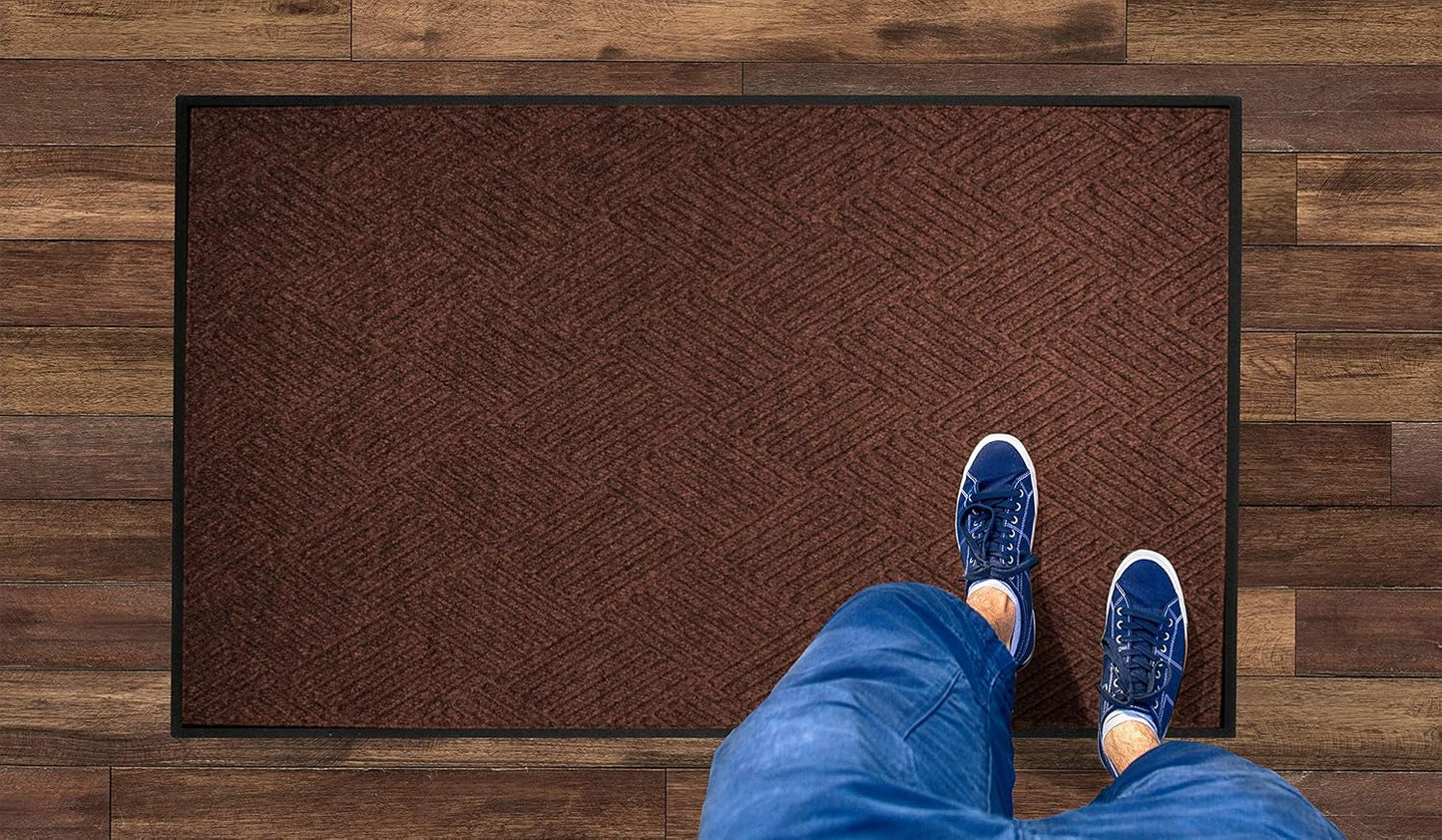 WaterHog Diamond | Commercial-Grade Entrance Mat with Rubber Border – Indoor/Outdoor, Quick Drying, Stain Resistant Door Mat (Dark Brown, 3' x 4')