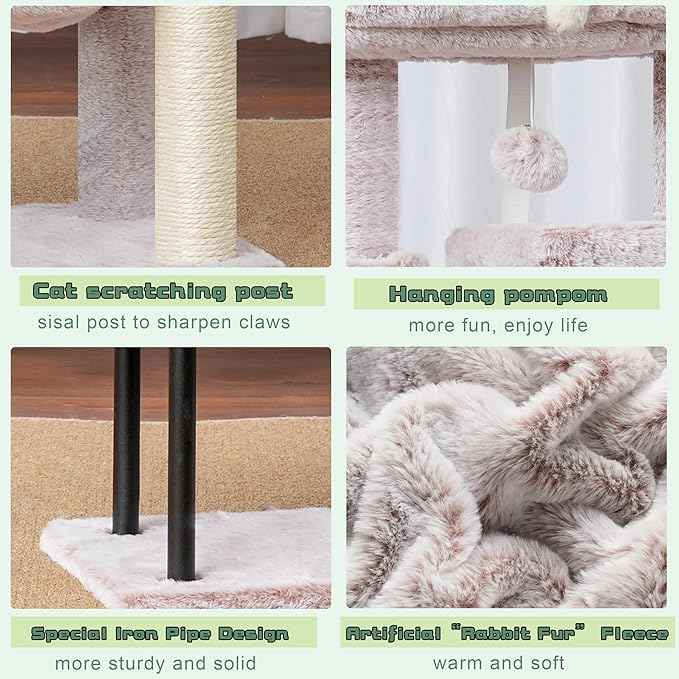 Cat Tree, Cat Tower for Indoor Cats, 43.3 inch Cat Tree Tower with Sturdy Steel Tube, Cat Hammock, Cat Condo for Small Cats and Kittens, Cat Scratching Post, Muchroom GCT004SMU