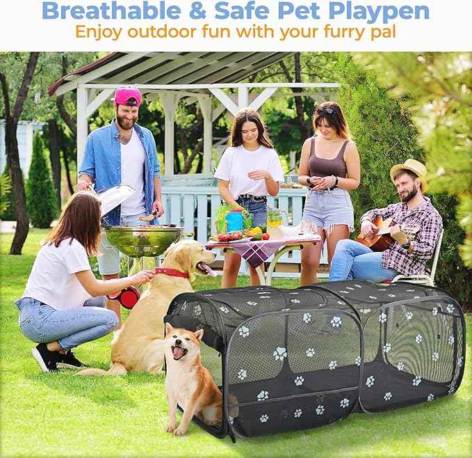 2-in-1 Dog Playpen 73.5''Pop Up Cat Pet Playpen, Assembly-Free Indoor Outdoor Kitten Enclosure, Breathable Cat Cage Portable Puppy Tent Crates,Spacious Kennel for Small Animals, No Confinement Feel(L)