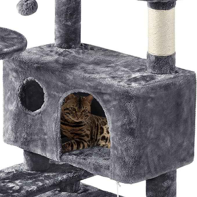 Yaheetech 62in Cat Tree Cat Tower for Indoor Kitty, Pet Furniture w/Double Condo, Scratching Posts, Multiple Platforms and Balls for Kittens, Dark Gray