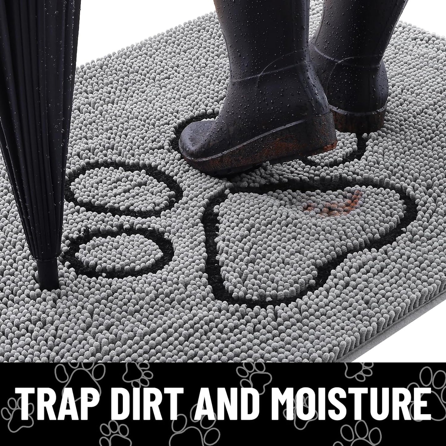 Smiry Dog Door Mat for Muddy Paws, Absorbent Dirt Trapper Non Slip Quick Dry Washable Chenille Mat for Mud Dogs, Entry Rug for Indoor and Outdoor (71x46 Inches, Grey)