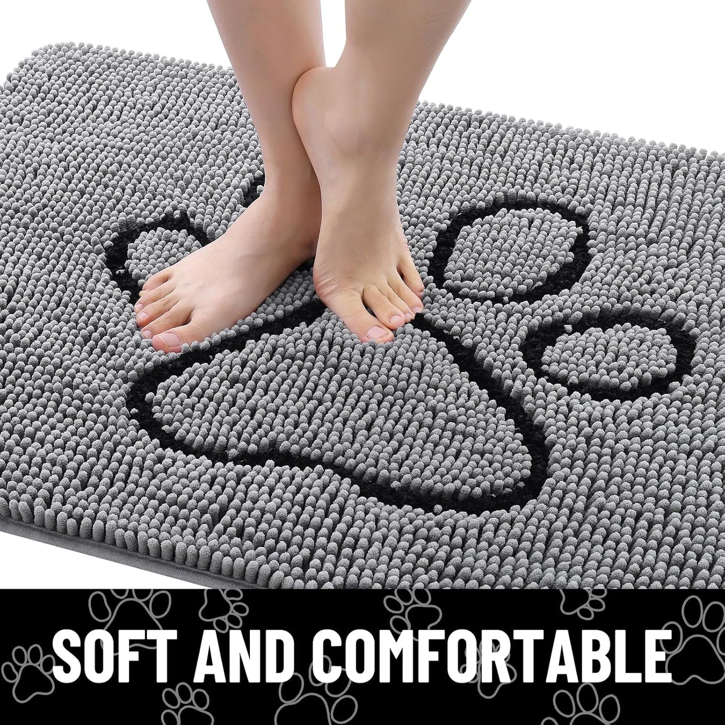 Smiry Dog Door Mat for Muddy Paws, Absorbent Dirt Trapper Non Slip Quick Dry Washable Chenille Mat for Mud Dogs, Entry Rug for Indoor and Outdoor (30x20 Inches, Grey)