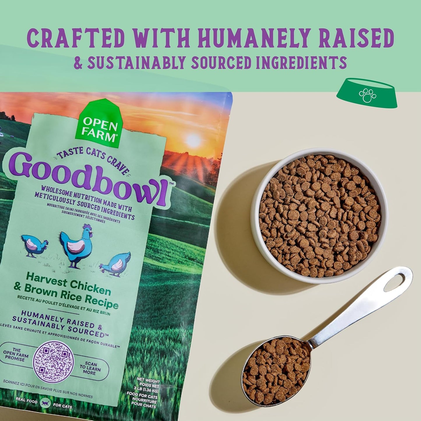 Open Farm Goodbowl, Protein Rich Dry Cat Food Made from Meticulously Sourced Simple Ingredients, Harvest Chicken & Brown Rice Recipe, 7lb Bag (112oz Bag)