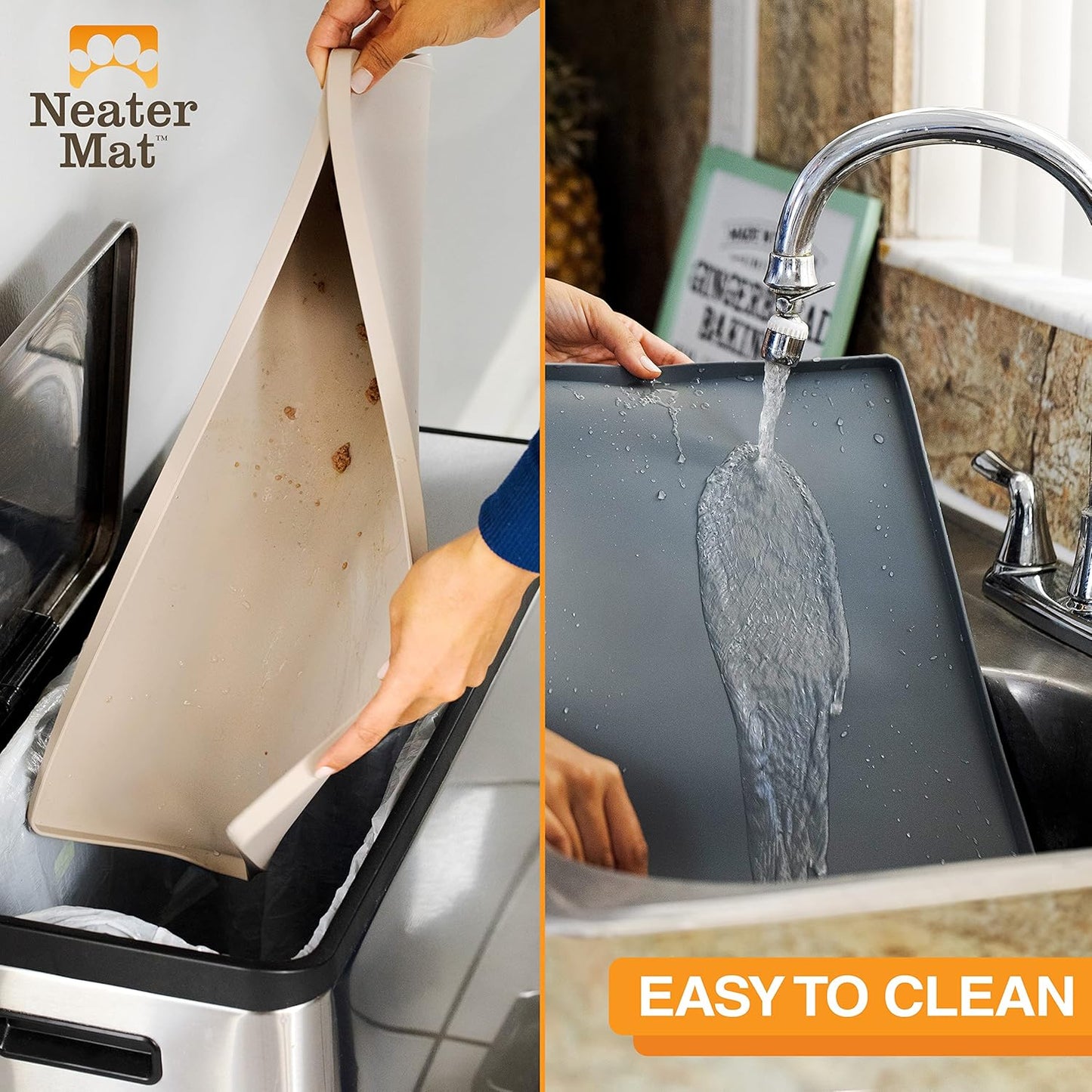 Neater Pet Brands Neater Mat Pet Mats for Food and Water, Cat & Dog Bowl Mat Waterproof Silicone, Feeding Tray, Dog Food Mats for Floors, Placemat w/Raised Edge for Under Bowls, 32" x 24", Cappuccino