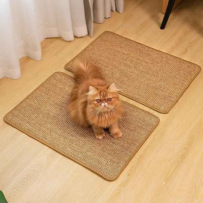 Cat Scratcher Mat,Sisal Cat Scratch Pad with Hook&Loop Tape,Wall Floor Kitten Scratching Pads Rug for Indoor,Furniture Protector for Couch&Carpets&Sofas,Kitty Bithday Gifts,Medium,Brown,2 Pack