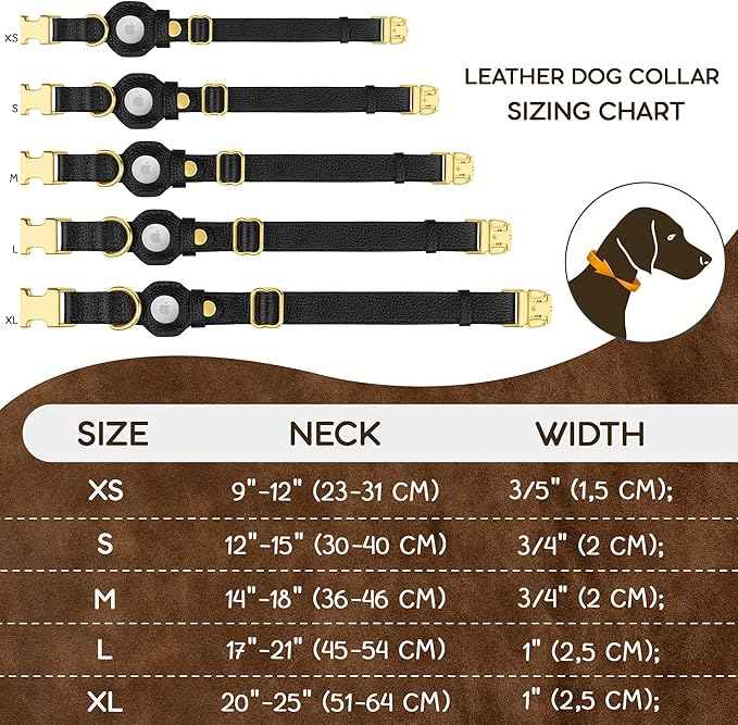 Leather Airtag Dog Collar - Soft Tracking Dog Collar with Apple AirTag Holder and Metal Buckle - Safety GPS Pet Collars for Small Medium Large Dogs Puppy Pink Red (Black, XS, 9"-12" Neck Fit)