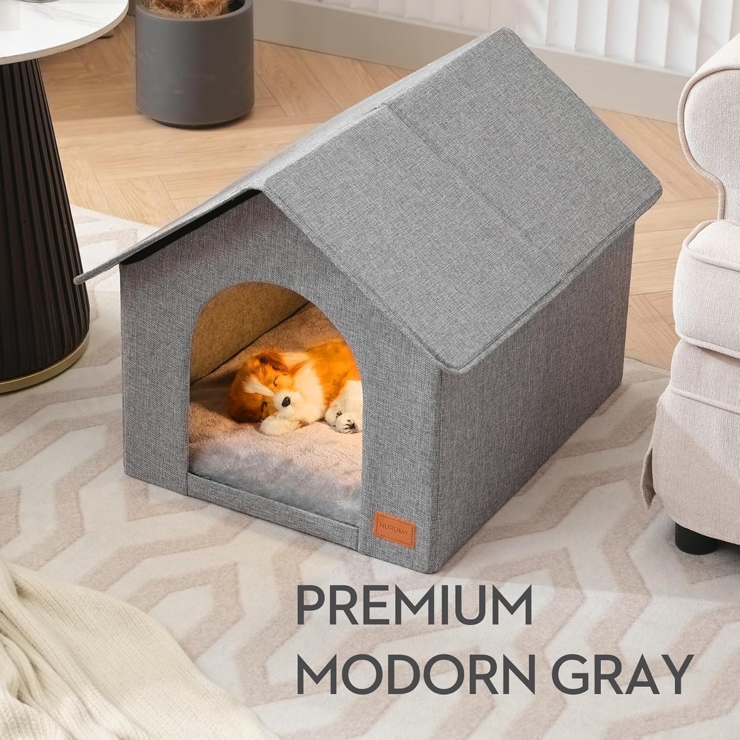 Indoor Dog House with Washable Plush Cushion - Medium Size, Suitable for Dogs & Cats