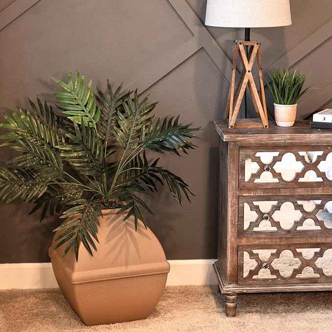 Good Pet Stuff Hidden Litter Box Planter, Decorative Cat Litter Enclosure with Carbon Filter, Artificial Plant, Easy Clean, Indoor Design, Courtyard Square Style, Base Kit, Mocha Brown