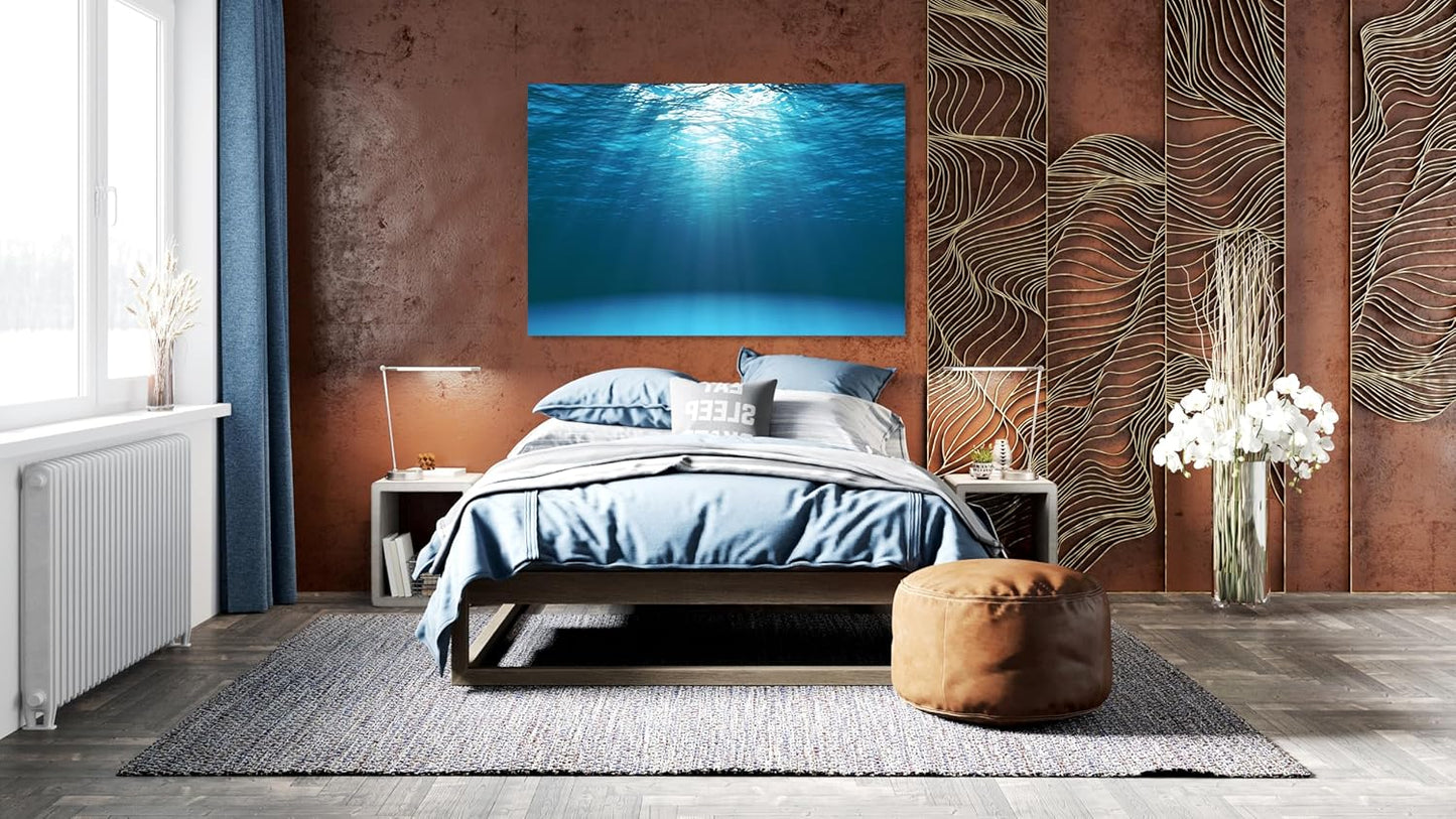 Nature Wall Art Prints - Ocean Forest Mountain Lake Canvas Landscapes - Small to Extra Large Living Room Bedroom Kitchen Bathroom Décor (Sun Rays Under Water, 28L" x 41W")