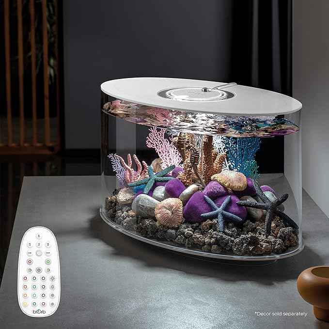 biOrb Loop 15 Acrylic 4-Gallon Aquarium with Multi-Color Remote-Controlled LED Lights Modern Compact Tank for Tabletop or Desktop Display, White-Trimmed Tank