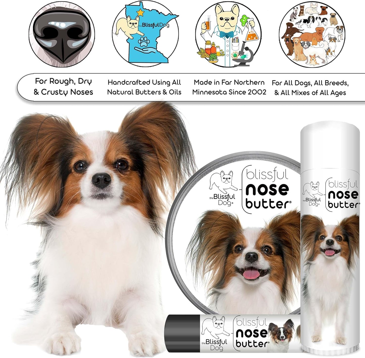 The Blissful Dog Papillon Unscented Nose Butter - Dog Nose Butter, 1 Ounce