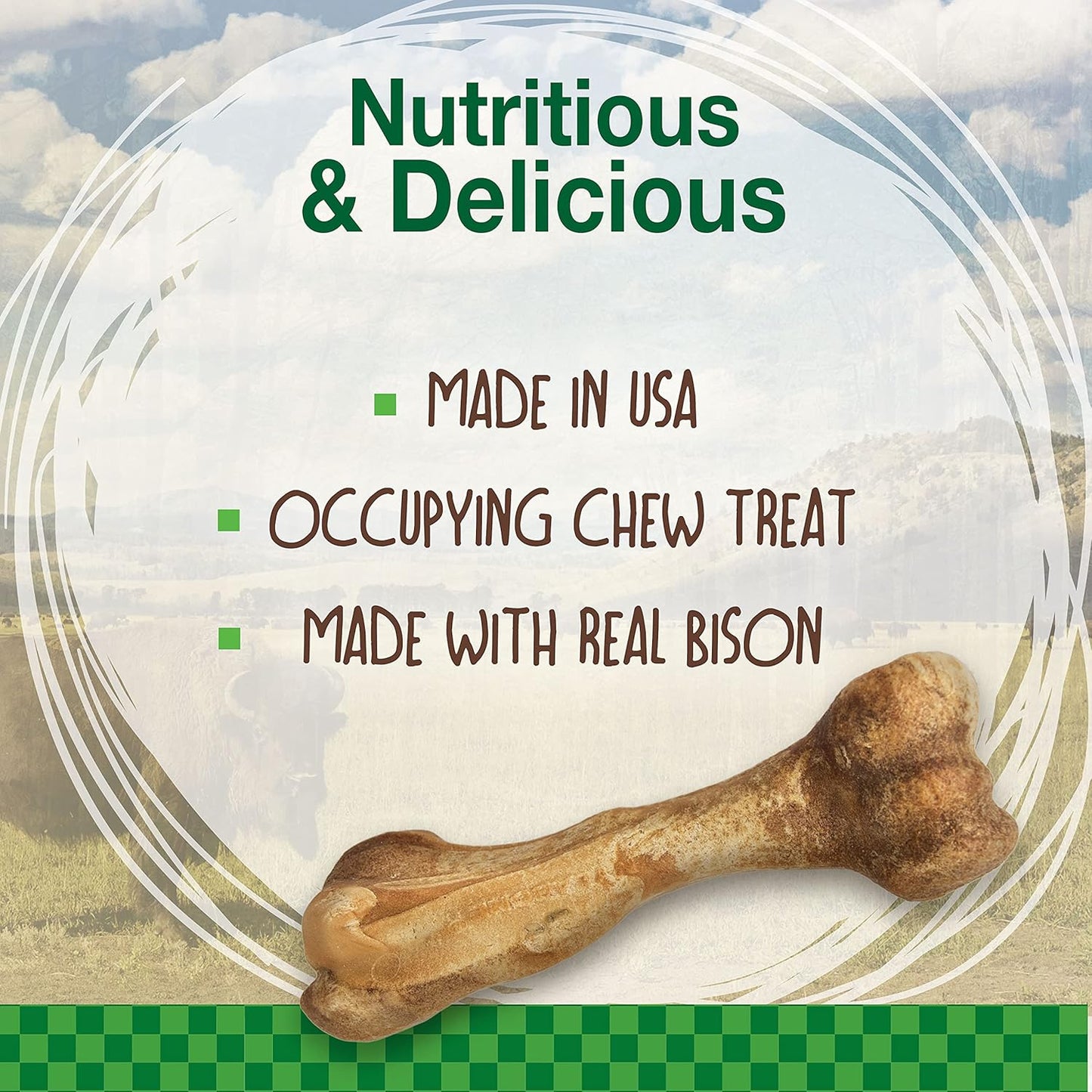 Nylabone Healthy Edibles Wild Natural Long-Lasting Bison Flavor Bone Chew Treats for Dogs, Large (1 Count) (Pack of 4)